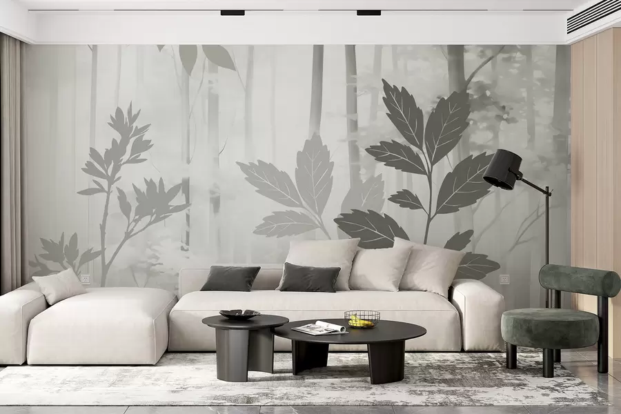 wall murals Silhouettes of vegetation against the background of an abstract forest w05586v1