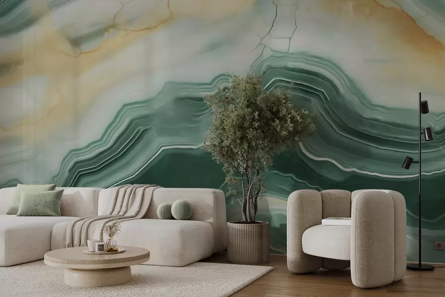 wall murals Imitation of abstract marble texture pattern, shades of green and yellow w05587