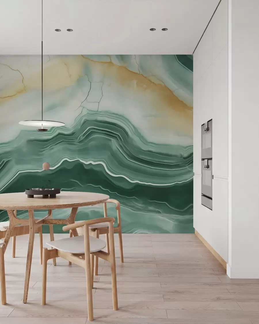 wall murals Imitation of abstract marble texture pattern, shades of green and yellow w05587