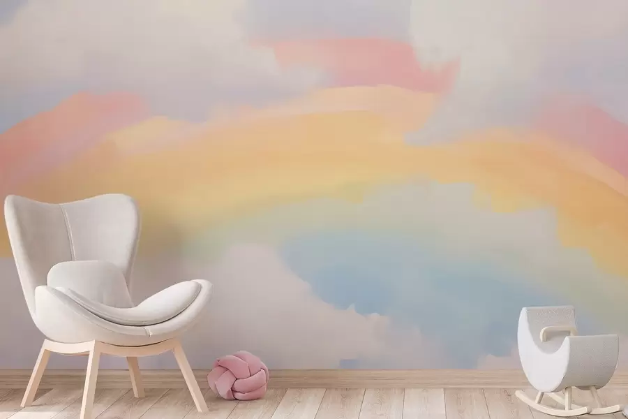 wall murals Abstract rainbow among clouds imitation of painting w05592