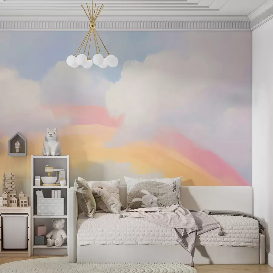 wall murals Abstract rainbow among clouds imitation of painting w05592