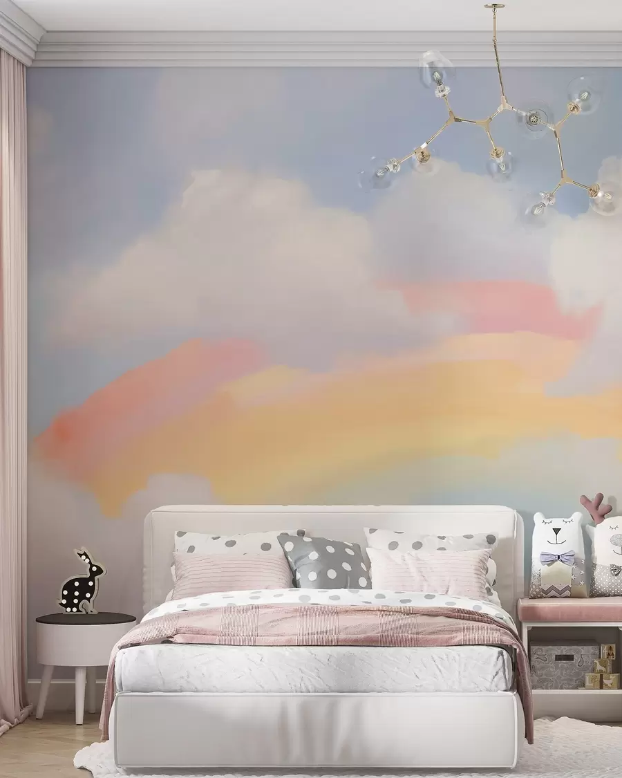 wall murals Abstract rainbow among clouds imitation of painting w05592
