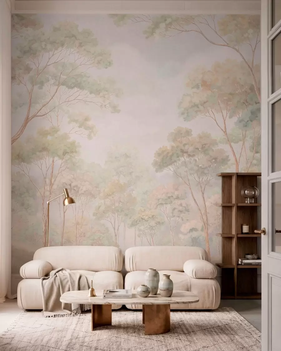wall murals Light forest scene with tall trees w05624