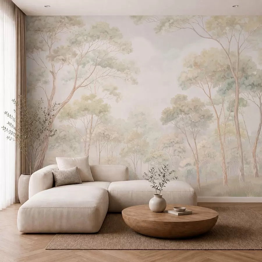 wall murals Light forest scene with tall trees w05624