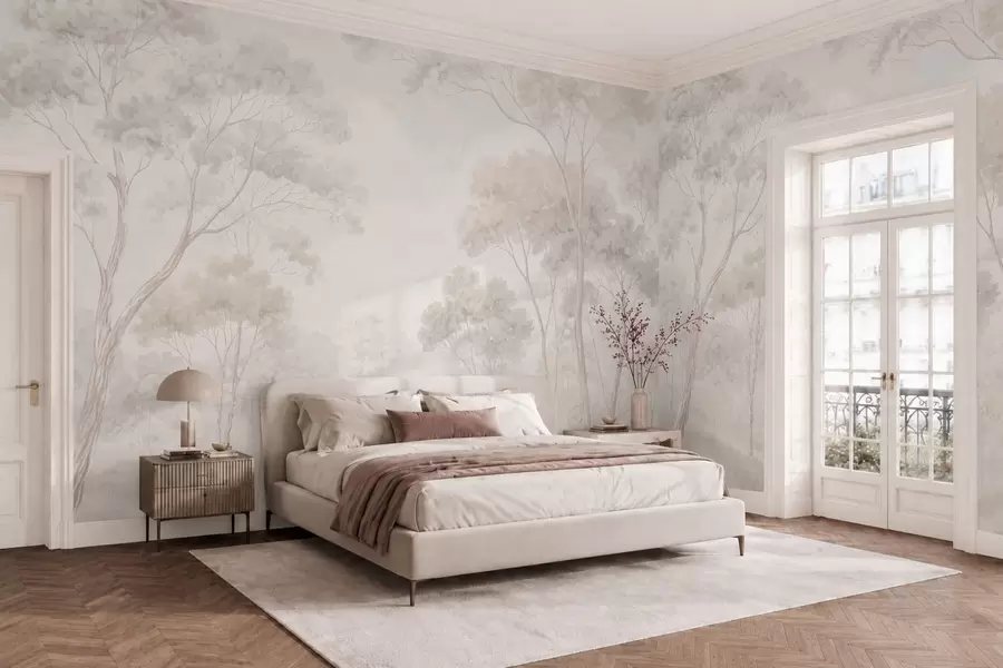 wall murals Soft misty forest in pastel tones w05624v1