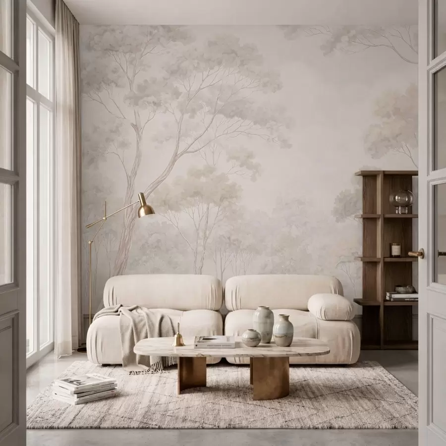 wall murals Soft misty forest in pastel tones w05624v1