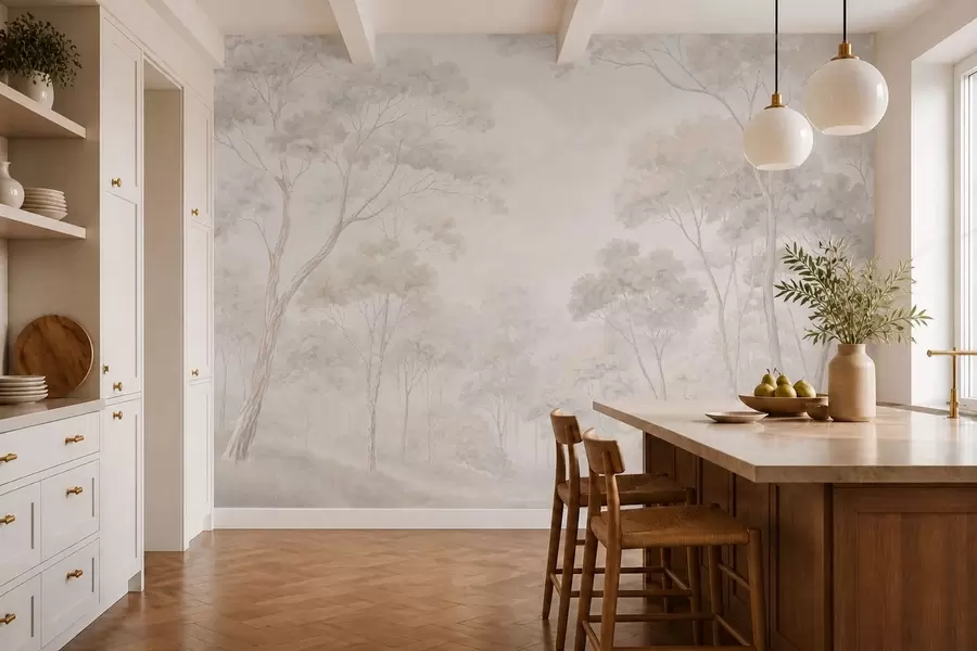 wall murals Soft misty forest in pastel tones w05624v1