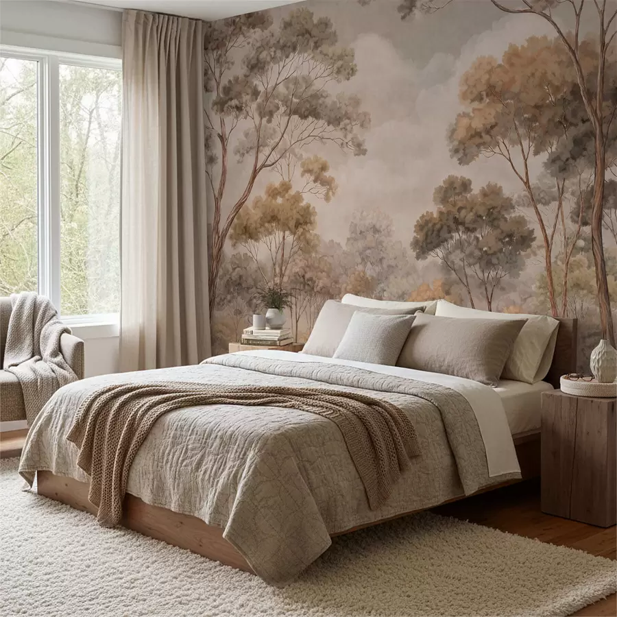 wall murals Warm forest landscape in natural tones w05624v2