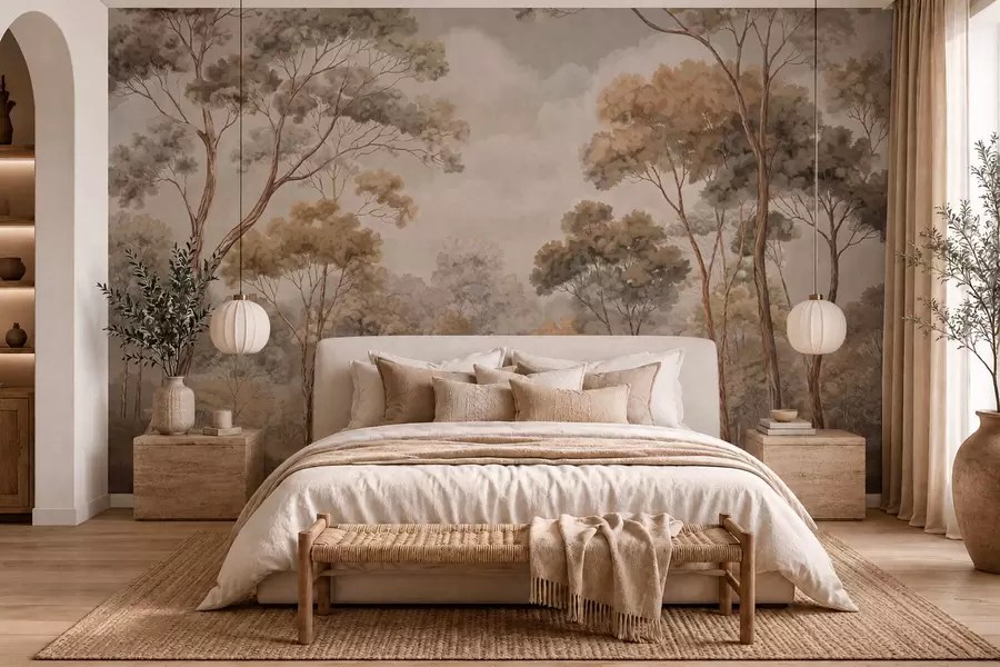 wall murals Warm forest landscape in natural tones w05624v2