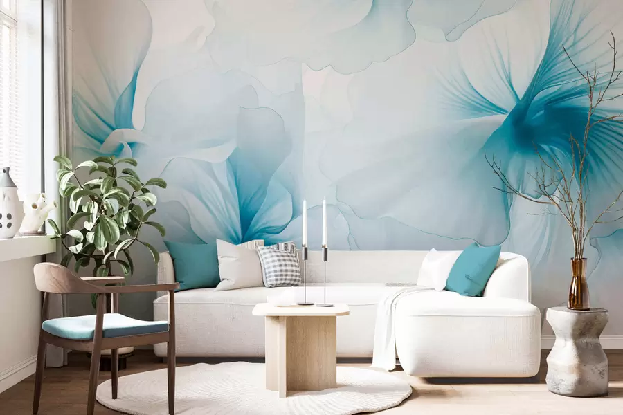 wall murals Soft blush flowers with airy translucent petals in watercolor style, elegant floral composition w05360v2