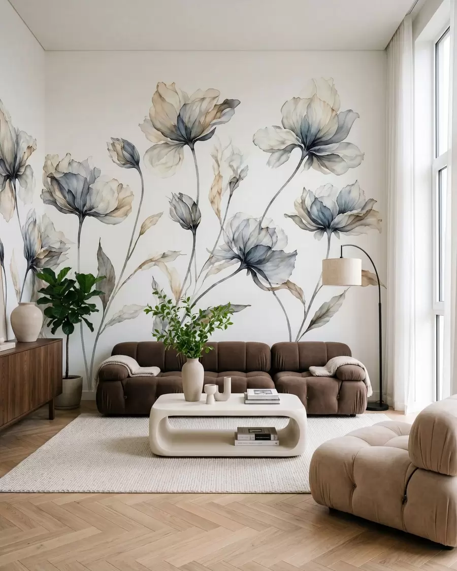 wall murals Elegant airy flowers with translucent layered petals on long delicate stems w05579