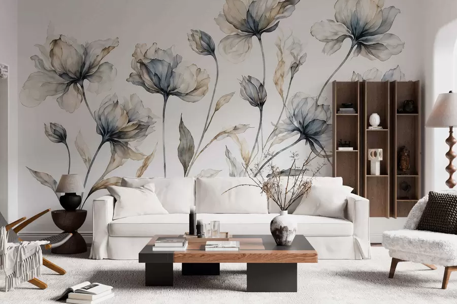 wall murals Elegant airy flowers with translucent layered petals on long delicate stems w05579