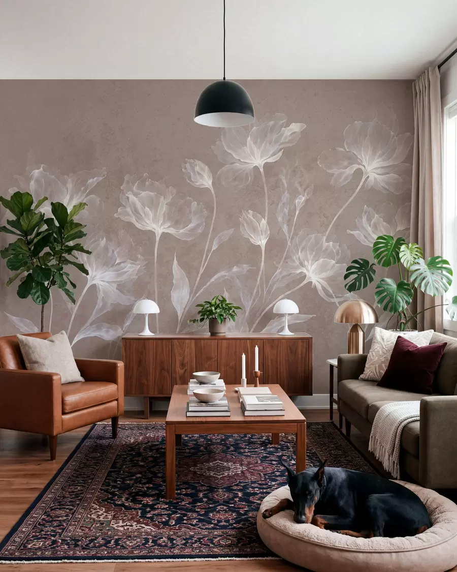 wall murals Elegant airy flowers with translucent layered petals on long delicate stems w05579v3
