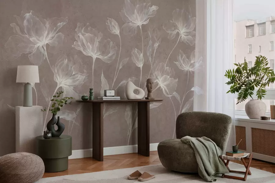 wall murals Elegant airy flowers with translucent layered petals on long delicate stems w05579v3