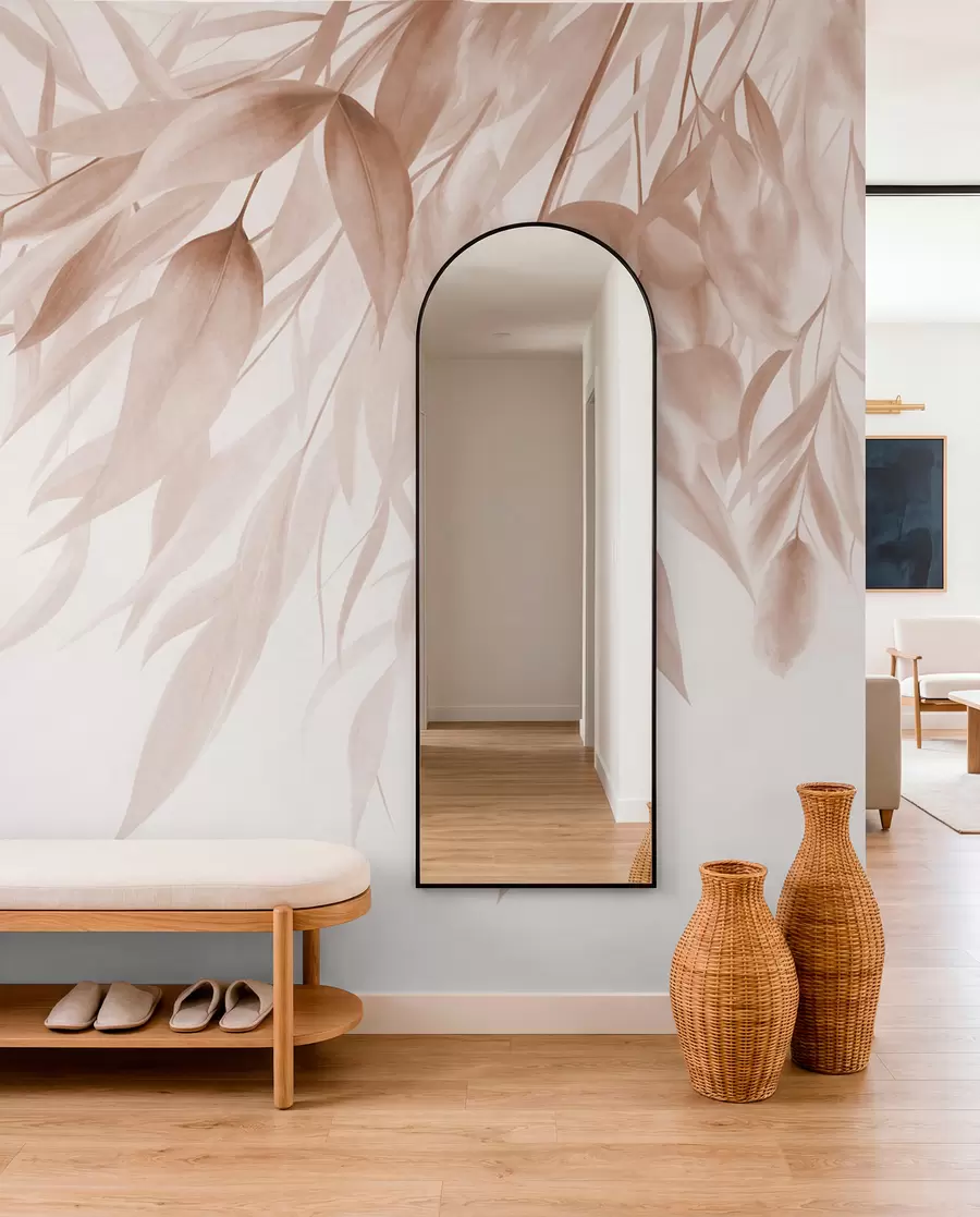 wall murals Textured dried grass, pampas grass and leaves, painted in a soft, watercolor style w09868v1