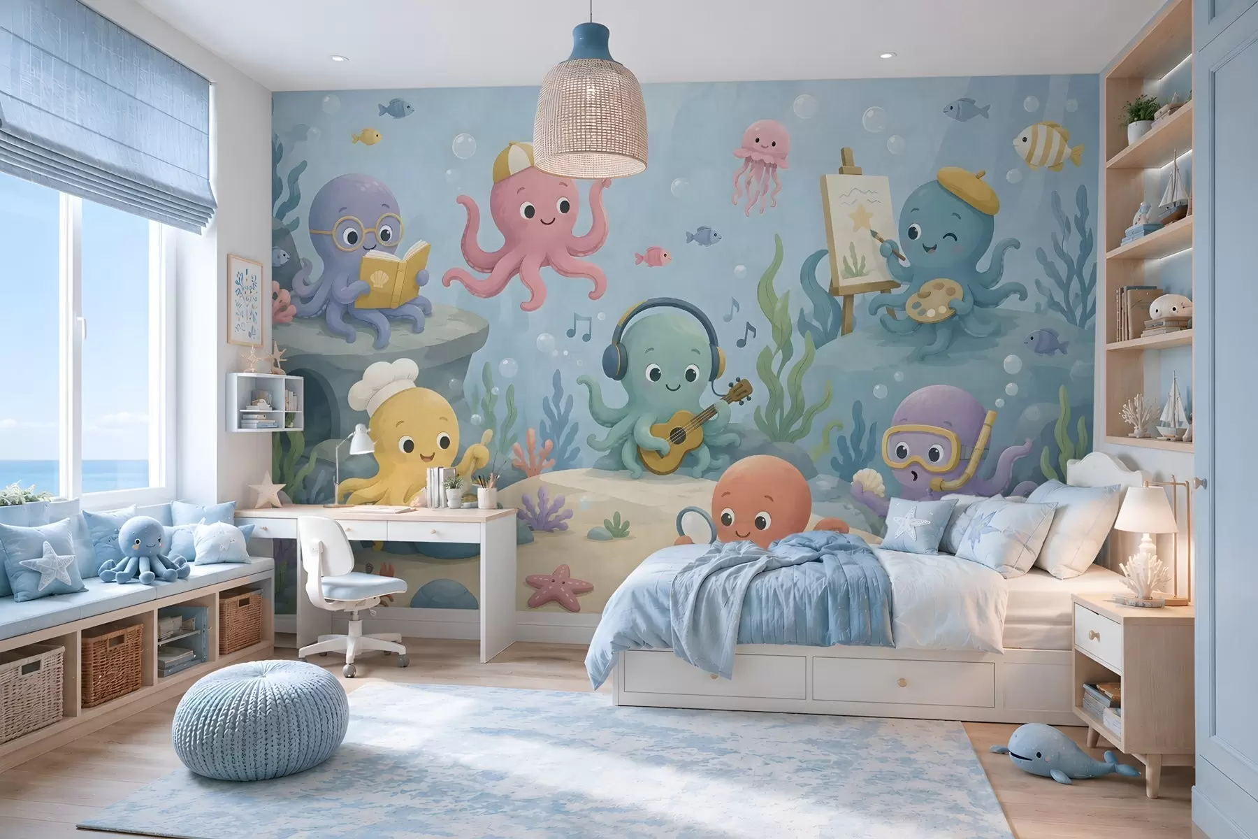 wall murals Cheerful, creative octopuses in the underwater world w05568