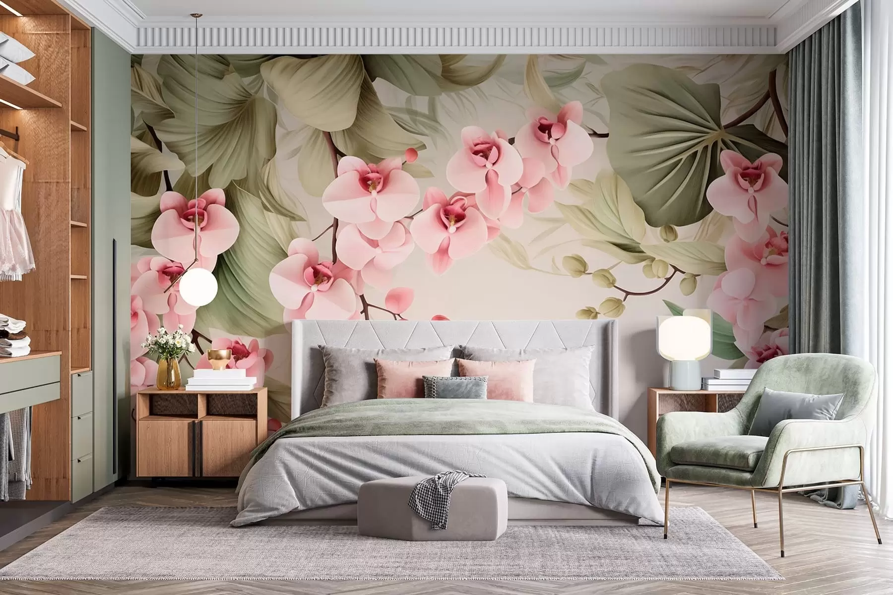 wall murals Orchids, hanging flowers w05619