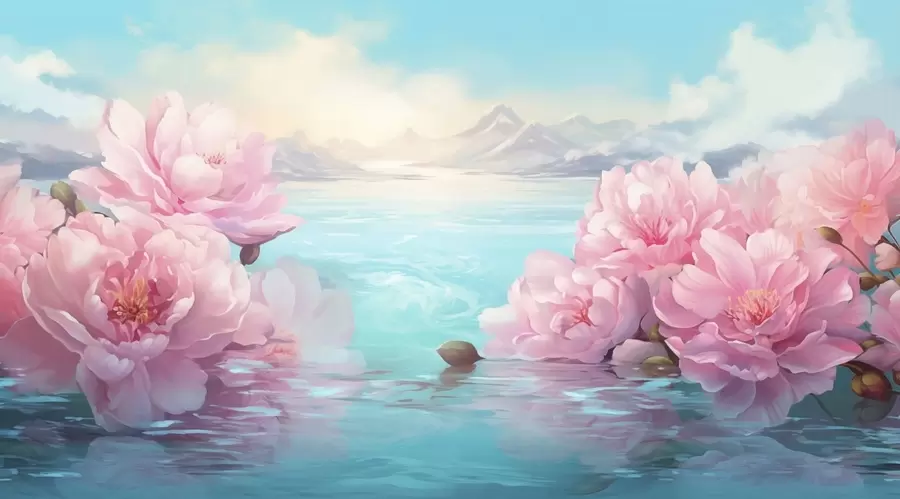 wall murals A lake with flowers w05621