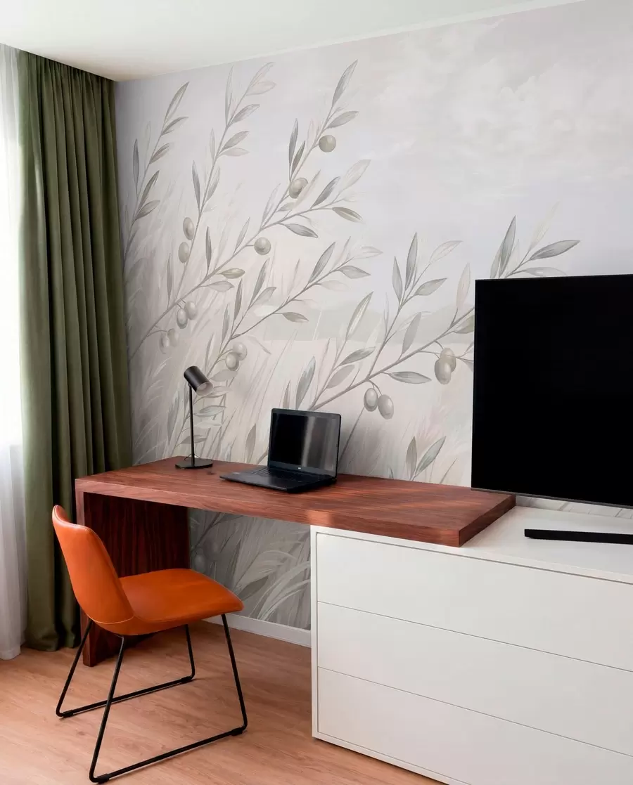 wall murals Pale olive branches by a calm lake w05536v1
