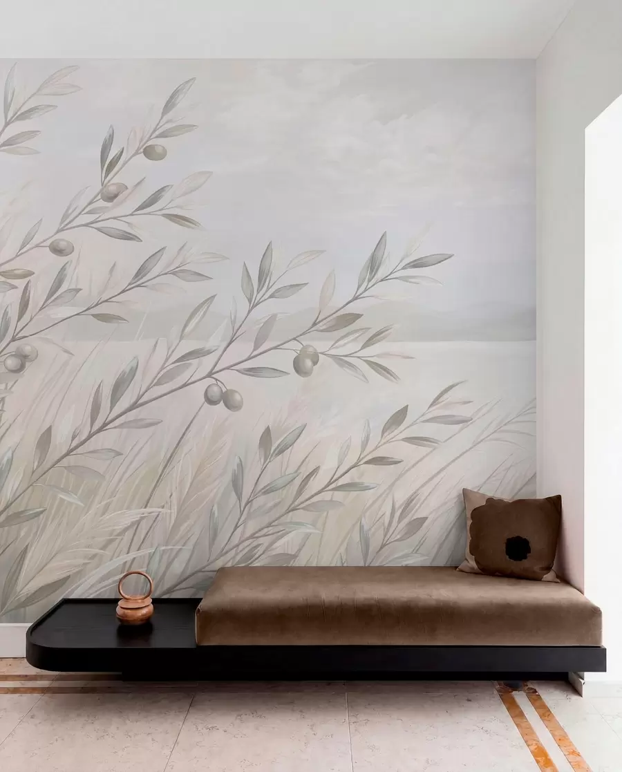 wall murals Pale olive branches by a calm lake w05536v1
