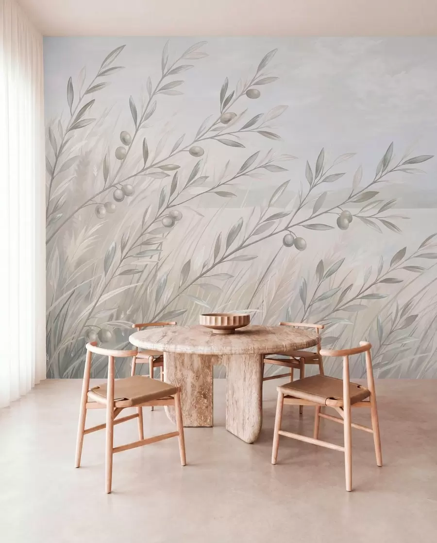 wall murals Pale olive branches by a calm lake w05536v1