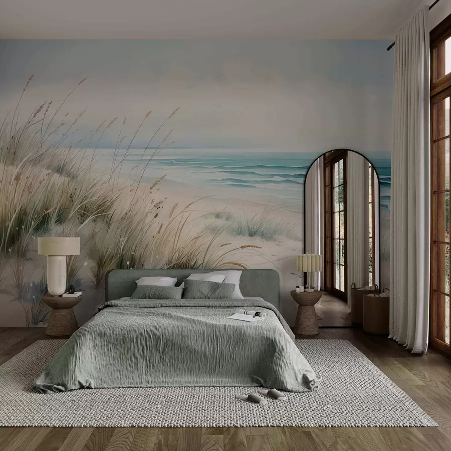 wall murals Sandy beach with waves and dunes w05537