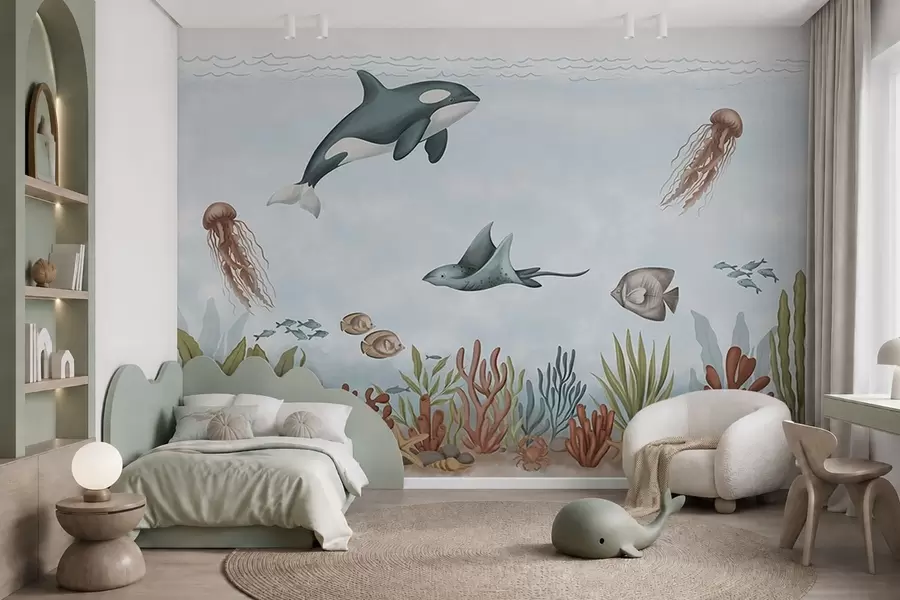 wall murals Sea creatures among corals and seaweed w05545