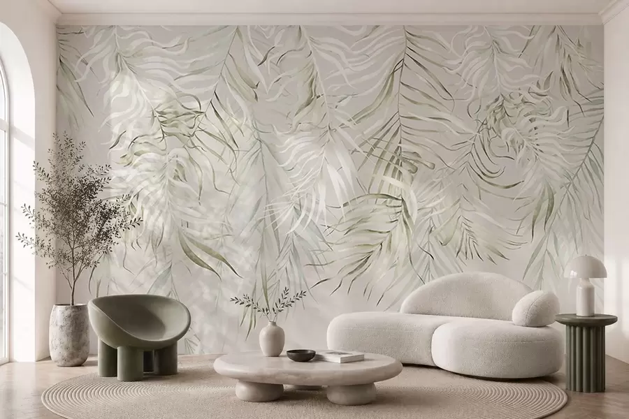 wall murals Pastel tropical leaves on light background w05627