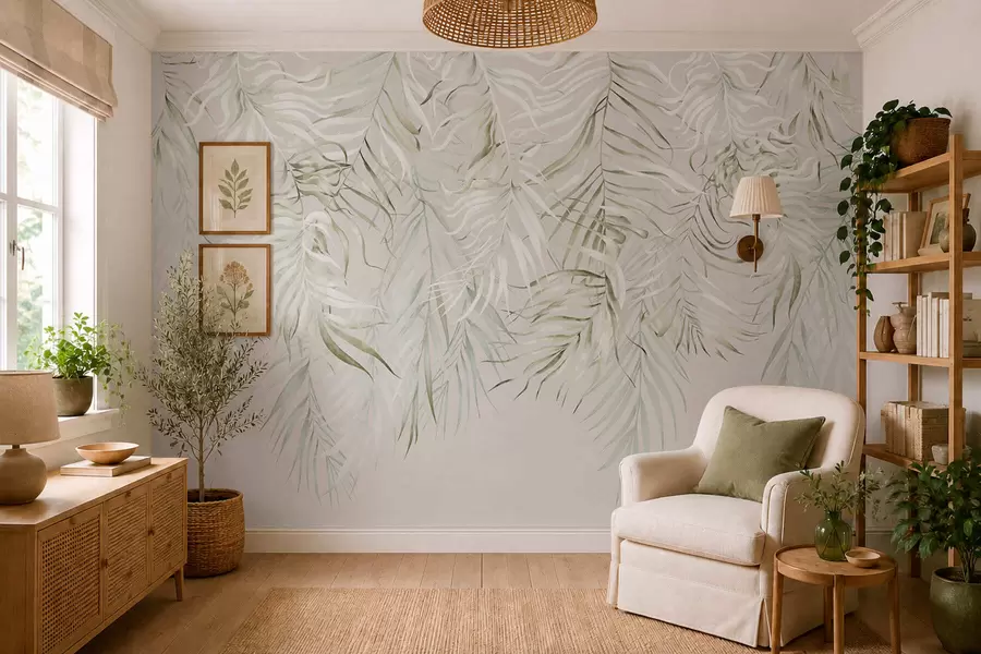 wall murals Pastel tropical leaves on light background w05627