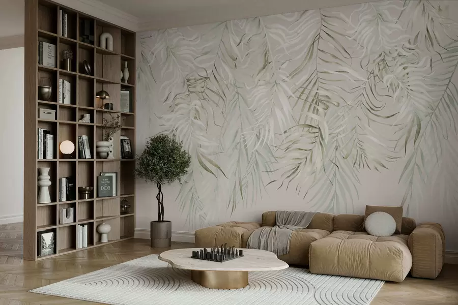 wall murals Pastel tropical leaves on light background w05627