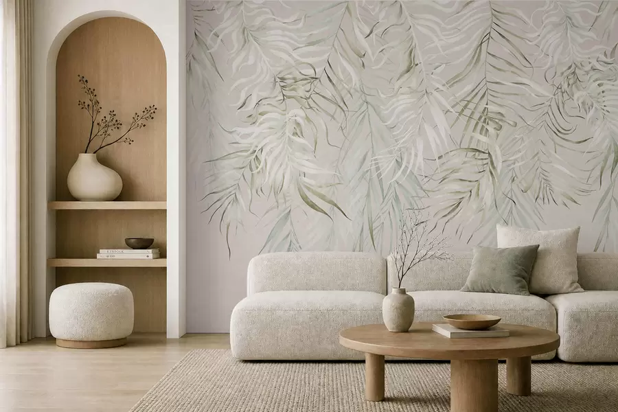 wall murals Pastel tropical leaves on light background w05627