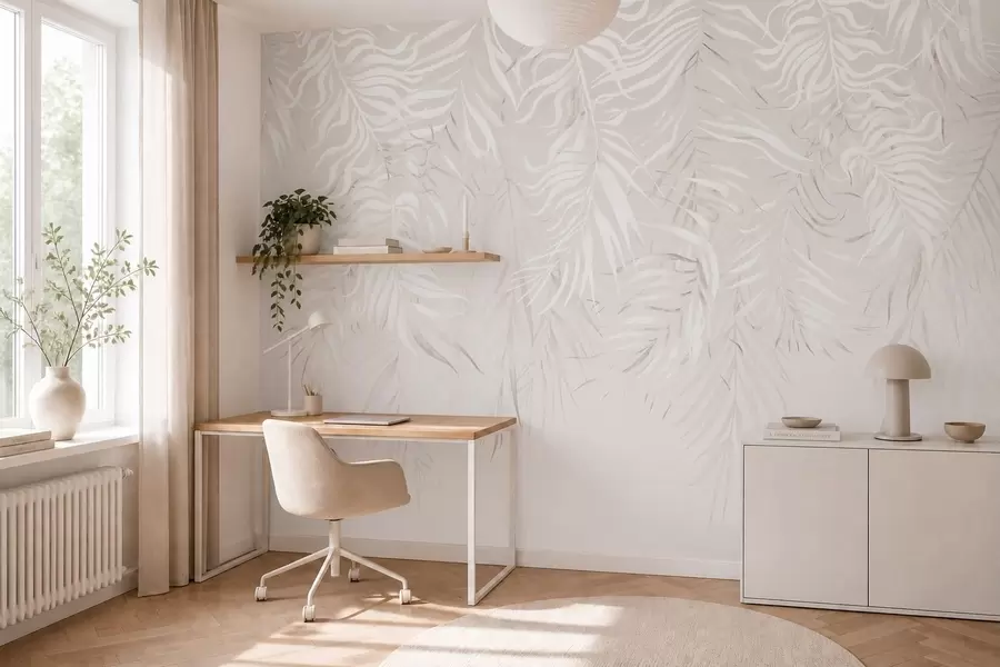 wall murals White tropical leaves on light background w05627v1