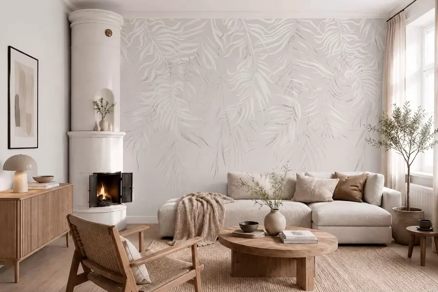 wall murals White tropical leaves on light background w05627v1