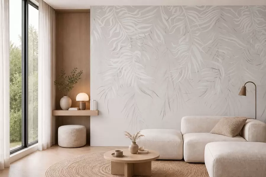 wall murals White tropical leaves on light background w05627v1