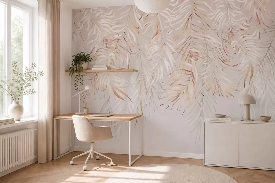 wall murals Light tropical leaves on beige background w05627v2