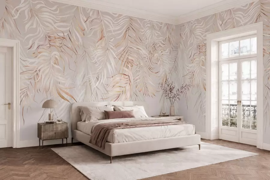 wall murals Light tropical leaves on beige background w05627v2