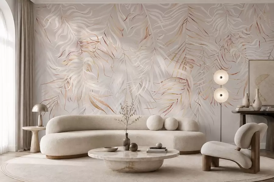 wall murals Light tropical leaves on beige background w05627v2