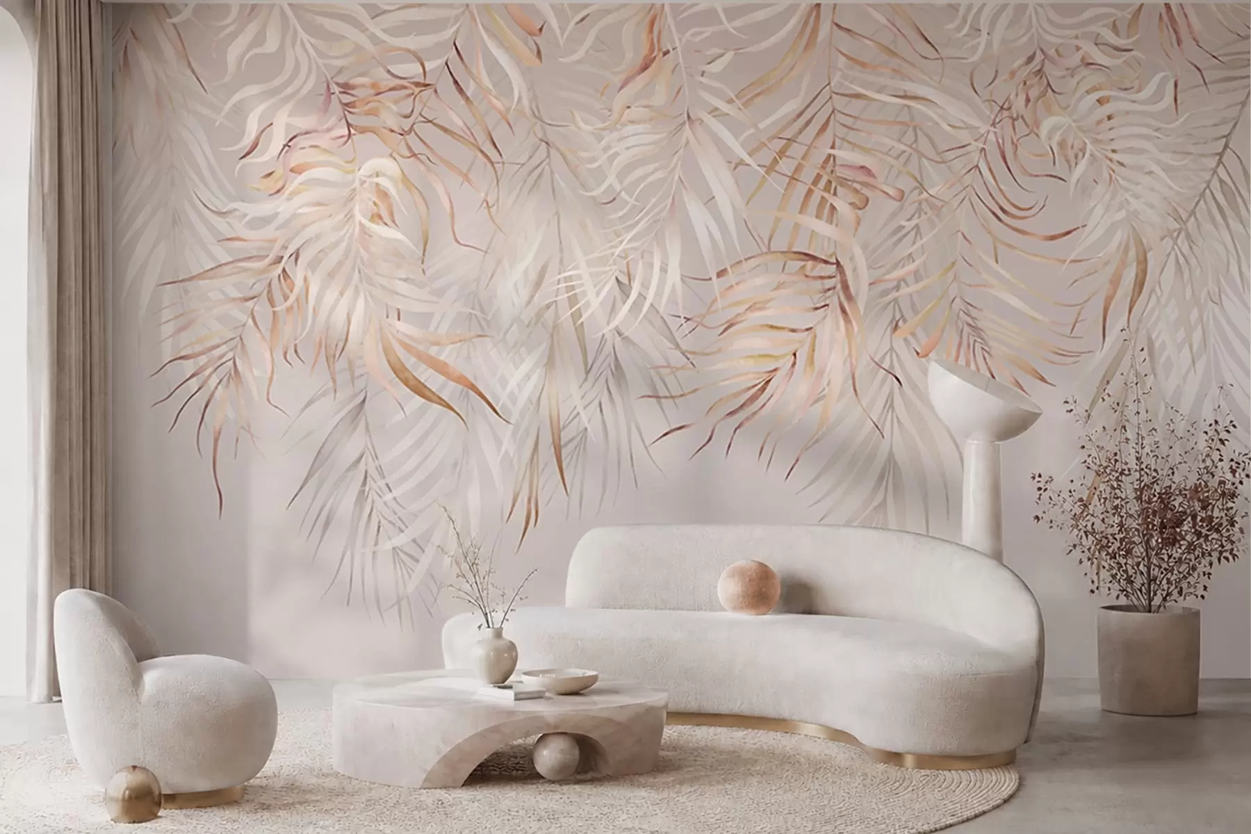 wall murals Light tropical leaves on beige background w05627v2