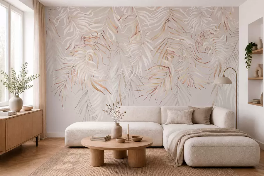 wall murals Light tropical leaves on beige background w05627v2
