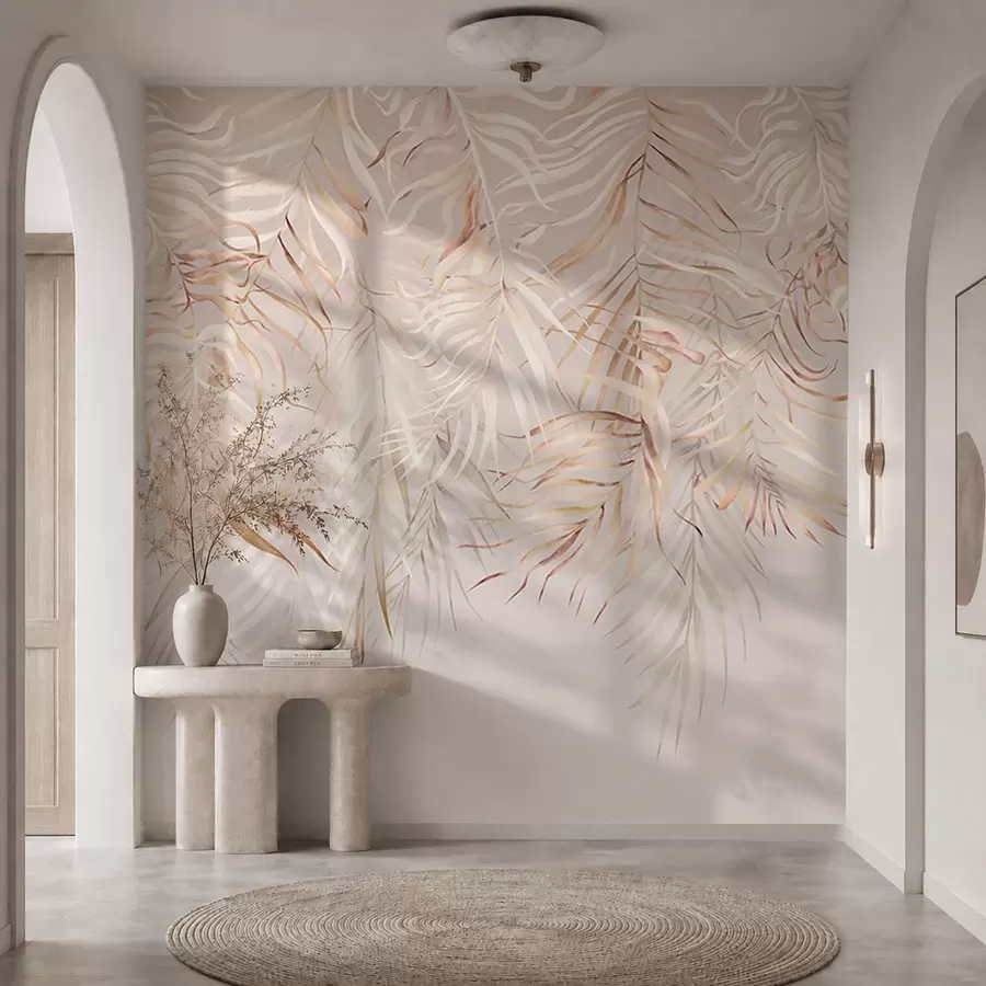 wall murals Light tropical leaves on beige background w05627v2