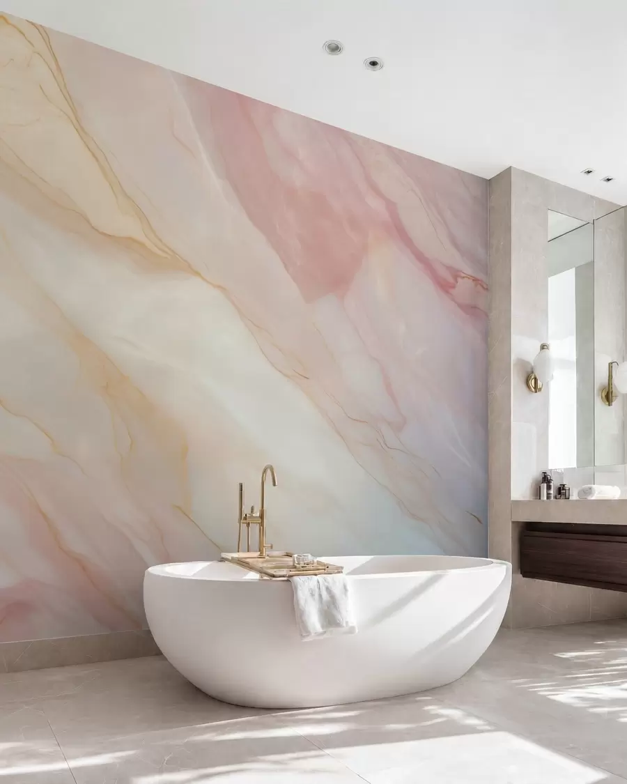 wall murals Imitation of abstract marble texture pattern shades of pink and yellow w05632