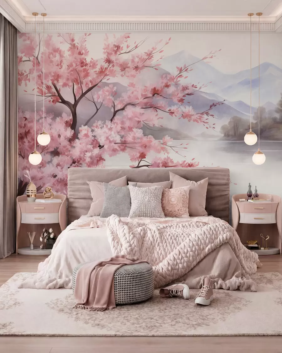 wall murals Blossom beside the Lake w09870