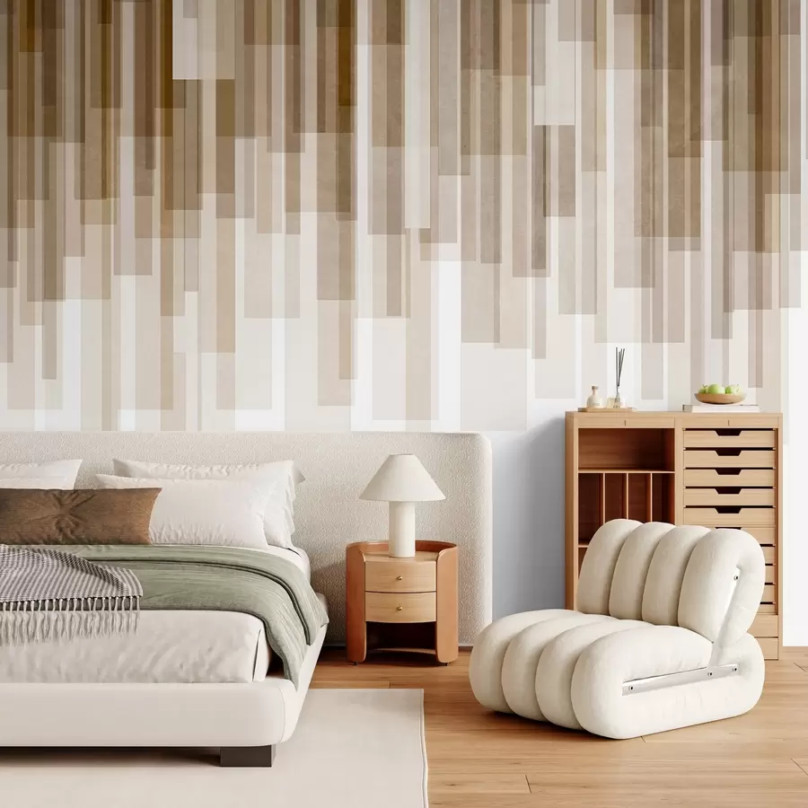 wall murals Textured vertical rectangles of varying transparency and shades of brown, abstract art w09889v1