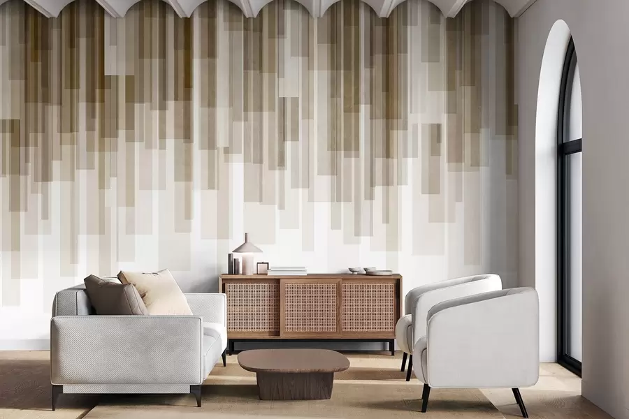 wall murals Textured vertical rectangles of varying transparency and shades of brown, abstract art w09889v1