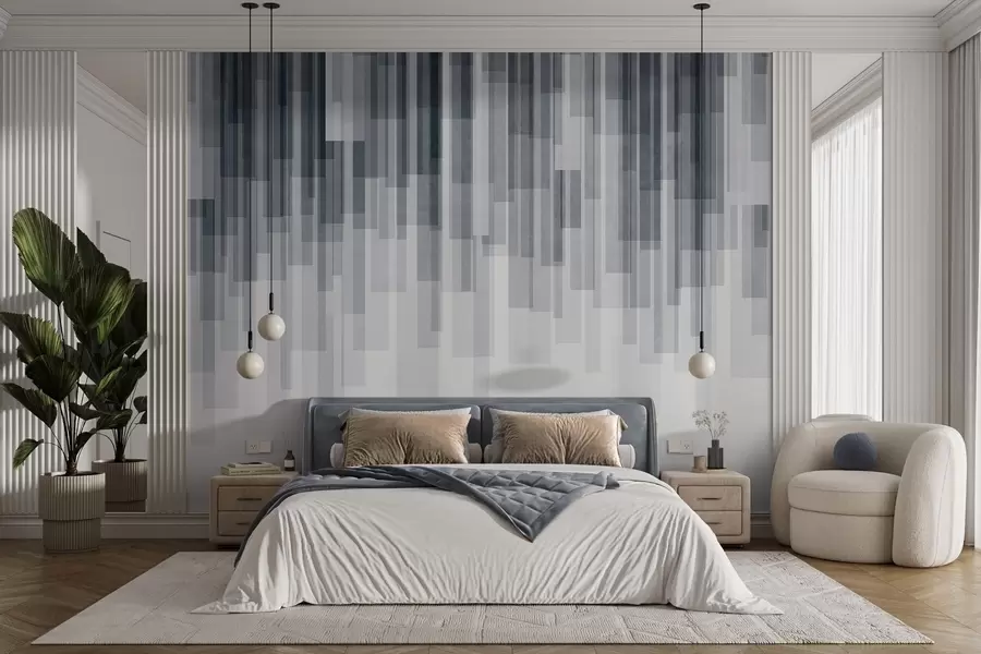 wall murals Textured vertical rectangles of varying transparency and shades of blue, abstract art w09889v2