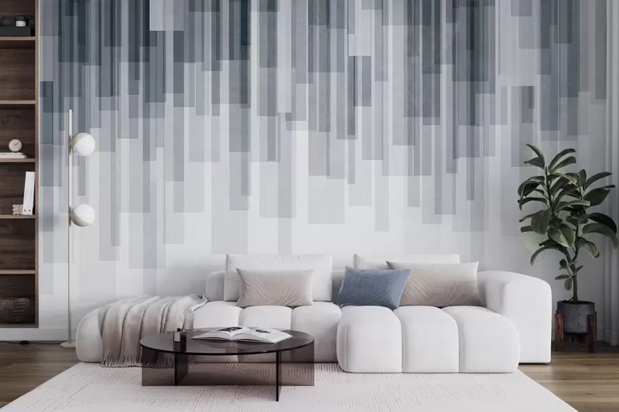 wall murals Textured vertical rectangles of varying transparency and shades of blue, abstract art w09889v2