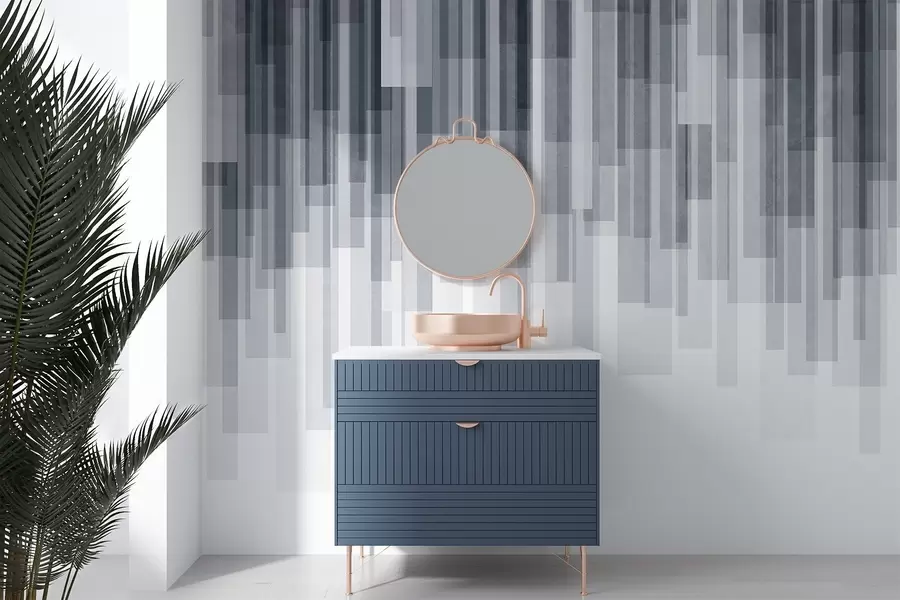 wall murals Textured vertical rectangles of varying transparency and shades of blue, abstract art w09889v2