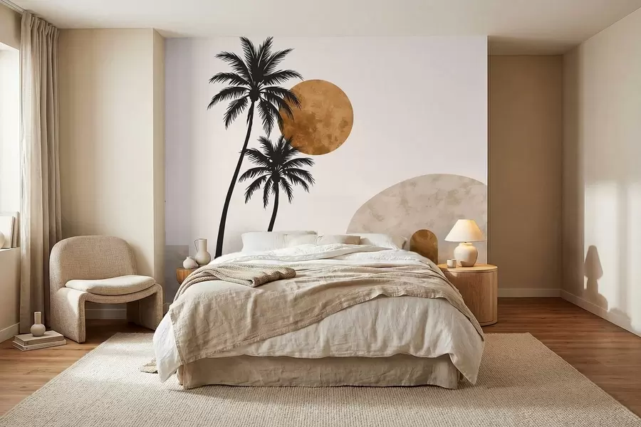 wall murals Palm trees and arch under warm sun w05547
