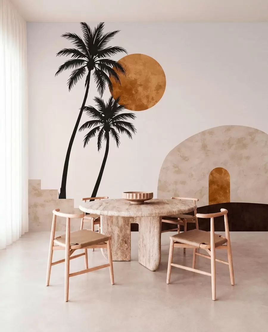 wall murals Palm trees and arch under warm sun w05547