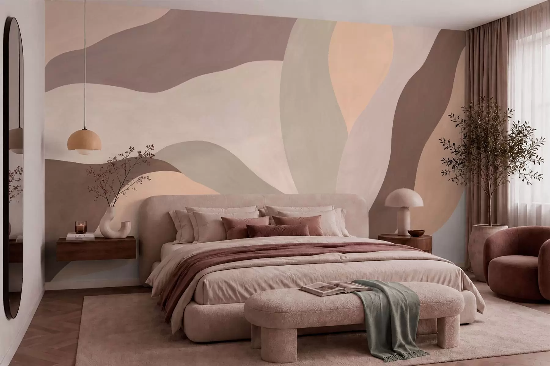 wall murals Abstract flowing shapes in pastel tones w05629